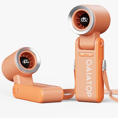 Gaiatop Portable Handheld Mini Fan, 21 Working Hours 6 Speeds, Rechargeable Battery Operated, 180° Foldable with LED Display, Small Desk Personal Fan for Women Gifts Travel, Working- Orange