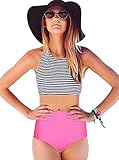 GEEK LIGHTING Women Girls 2 Piece Swimsuits High Waisted Bathing Suits Bikini Set (Large, Magenta)