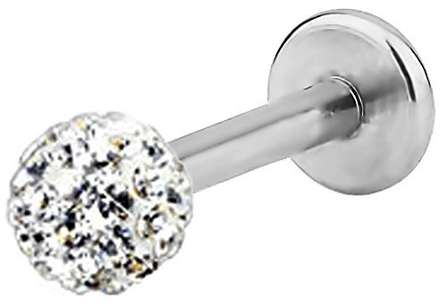 16g 8mm Surgical Steel Tragus Earring, Helix Earring and Labret Piercing Stud, 3mm Clear Ferido Top