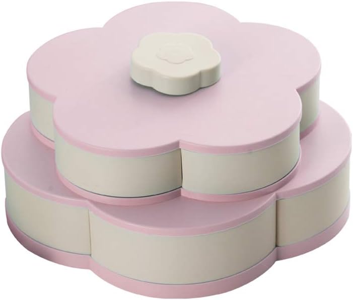 TOPofly Flower Rotating Candy Box Pink 2 Layer Dried Fruit Plate Wedding Snack Serving Tray