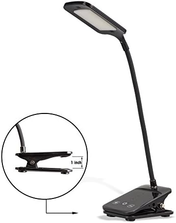 E3L Dimmable LED Desk Lamp, Built-in 850mAh Rechargeable Lithium Battery, Clip-on Clamp for utmost Portability, 2 Lighting Modes Brightness Adjust, Eye-caring (Black)