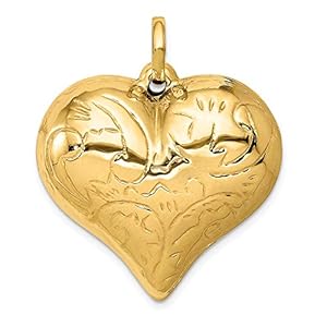 14k Yellow Gold Solid Polished Lasered Pattern 3D Heart Charm Pendant