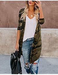 Sidefeel - Cardigan de manga larga para mujer, color sólido, botones a presión, tejido acanalado