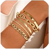 oneyoyo Chunky Gold Bracelets for Women Set 14k Plated Gold Bracelet Stack Trendy Dainty Adjustable Waterproof Bangles Jewelry Gifts