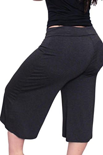 Plus Size Women's Gaucho Pants Capris Flowy Soft 1XL, 2XL , 3XL: CHARCOAL 2X