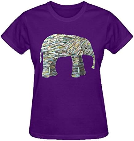 Firebo Elephant Collage In Gray Seafoam And Aqua Short Sleeve O-Neck Tee-Shirt For Women Purple