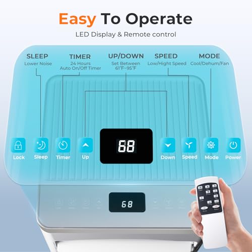 Havato Portable Air Conditioner 10,000 BTU, 3-in-1 AC Unit with Cooling Fan Dehumidifier for Cools up to 450 sq. ft, 24H Timer, 2 Speeds, Remote Control, LED Display, for Bedroom/Office/Home, White