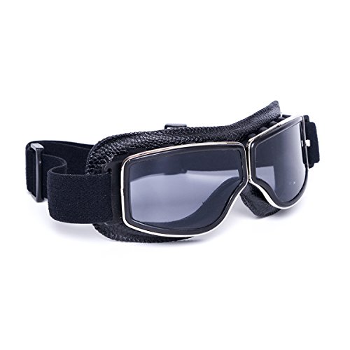 Triclicks Vintage Motorcycle Goggles, Motocross ATV Off-Road Eyewear Snowboard Ski Bikes Half Helmet Goggles Sports Glasses Aviator Pilot Cruiser Scooter Goggle (Black, Smoke)