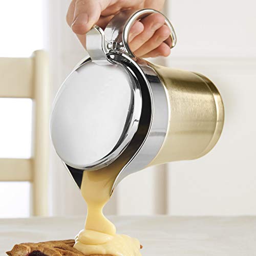 VonShef Brushed Gold Gravy Boat, Double Insulated Jug with Hinged Lid Ideal for Gravy or Cream