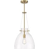 Savoy House 7-7006-1-322 Foster Modern Clear Seeded Glass Pendant, 1-Light 60 Watt, 26" H x 14" W, Warm Brass