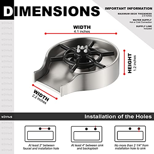 Glass Rinser for Sink, Brushed Nickel Glass Washer for Sink, WiPPhs Kitchen Sink Glass Rinser, Cup Washer Sink Accessories, Bar Bottle Washer for Kitchen Sink WI639BN