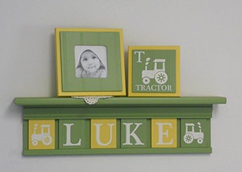 FARM TRACTOR Nursery Decor Artwork Light Green Shelf Yellow Green Letter Plaques Personalized Baby Boy Nursery Shower Gift