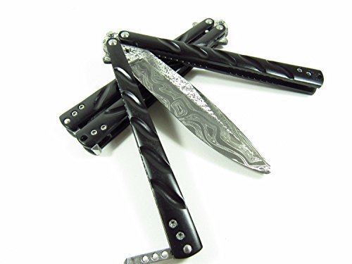 Icetek Sports Damascus Practice Metal Balisong Butterfly Knife Martial Arts Trainer