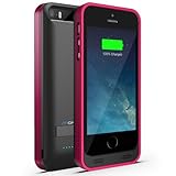 Maxboost Atomic S External Protective iPhone 5S Battery Case / iPhone 5 Battery Case with Built-in Kickstand - Matte Black / Pink (Apple MFI Certified, Fits All Versions of iPhone 5 / 5S - Lightning Connector Output, MicroUSB Input ) [100% Compatible with iPhone 5 / 5S on iOS 7.0+ , Strengthened MicroUSB Input Port, No Signal Reduction]