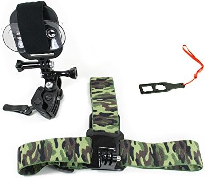 Action Mount - GoPro Style Sportsman's Mount & Head Mount Combo Set for Smartphone or GoPro: Clamp Attaches to Sports Fishing Rod, Bow, Shotgun, and More. Any Phone. (Camouflage)