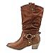 Refresh AD44 Women's Western Cowgirl Pull On Block Heel Slouchy Mid Calf Boots