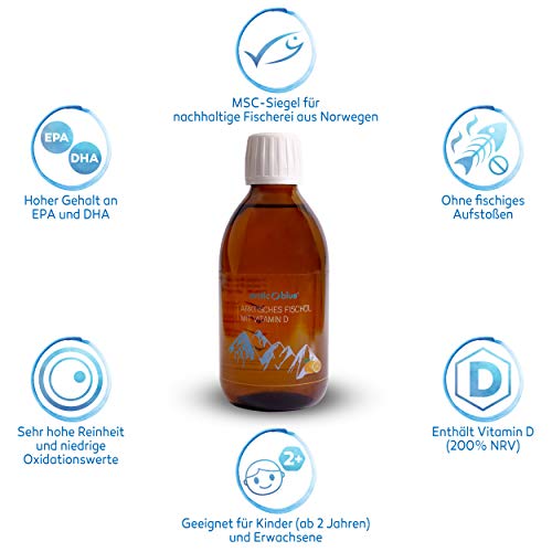 Arctic Blue Omega 3 Fischöl â 250 ml flüssig â MSC-Zertifiziert - hochdosiert mit DHA, EPA und Vitamin D â ohne AufstoÃen oder Fischgeruch â arktisches Fischöl â Orangengeschmack – Bild 3