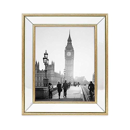 Isaac Jacobs 8x10 Gold Beveled Mirror Picture Frame Classic Mirrored Frame with Deep Slanted