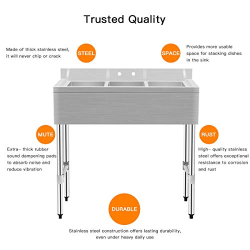 Giantex 3 Compartment Sink Kitchen Prep & Utility Sink Heavy Duty Stainless Steel Commercial