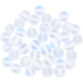 PONABEADIY 1 Box 120PCS 6MM Matte Moonstone Round Beads with Holes Frosted White Transparent Clear Spacer Loose Gemstone Stone Crystal Bead Bulk for Jewelry Making Necklace Bracelet Diy Craft Supplies