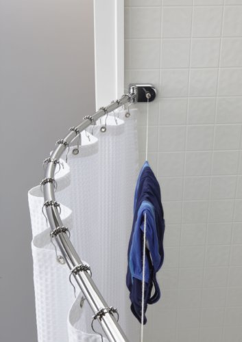 Hookless Crescent Suite Curved Shower Rod with Retractable Clothesline, 60-Inch, Polished Finish