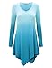 Lock and Love WT1050 Womens V Neck Long Sleeve Dip Dye Handkerchief Hem Tunic Top L AQUA