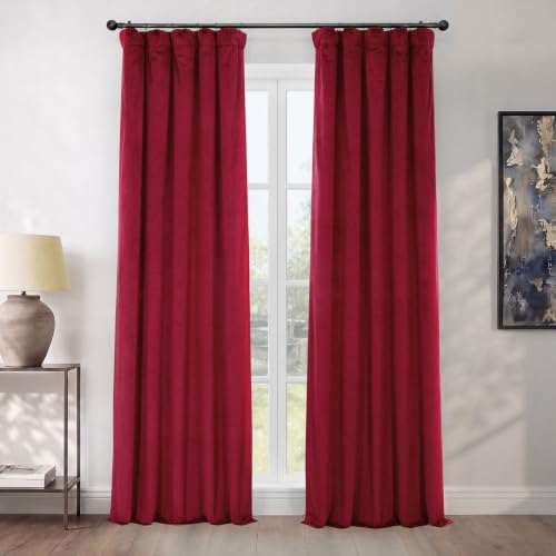 HPD Half Price Drapes Heritage Plush Velvet 108 Inches Long Darkening Curtains for Bedroom & Living Room 50W x 108L, (1 Panel), Cinema Red, 50 W x 108 L (Pack of 1)