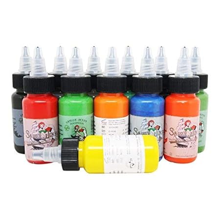 Sailor Jerry Tattoofarben Set 12 x 30ml. Made in GERMANY! Mit Zertifikat! Tätowierfarbe, Tattoofarbe Farbverdünner Tattoo Ink