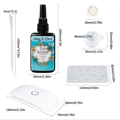 UV Resin Kit with Light, 200g Crystal Clear Hard Glossy UV Resin