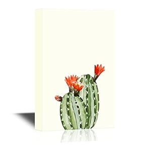 Canvas Wall Art - Cactus with Red Flowers - Gallery Wrap Modern Home Art | Ready to Hang - 12x18 inches