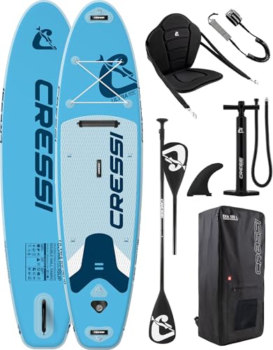 CRESSI seit 1946 - Ultra Isup Kayak Set - Aufblasbares SUP Board mit Sitz Erwachsene Große Stabilität Strapazierfähigkeit Komplett Zubehör Paddel Flos