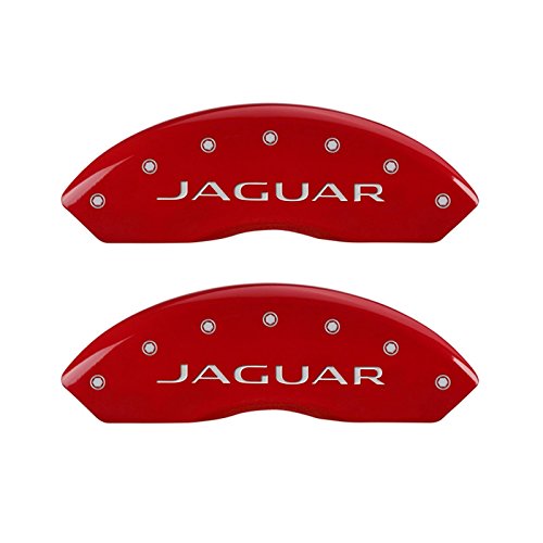 MGP Caliper Covers 41007SJALRD Red Powder Coat Finish Front and Rear Caliper Cover, Set of 4 (Jaguar Leaper Silver Characters, Engraved) (Certified Refurbished)