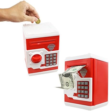 SZAT Funky Quality Electronic Money Bank Piggy Money Locker Coins Cashes Auto Insert Bills Safe Box Password ATM Bank Saver(Red)