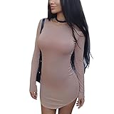 Yonala Womens Irregular Hem Long Sleeve Soft Lining Bodycon T Shirt Mini Dress