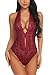 ADOME Women One Piece Lingerie Lace Teddy V Neck Bodysuits Halter Babydoll, Style 1-dark Red, X-Large