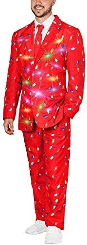 Life of the Party Men's Ugly 3 Piece LED Light Up Christmas Sweater Suit