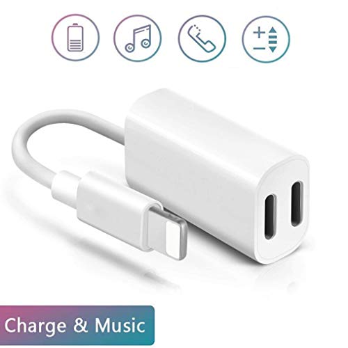 EXECCZO Splitter Adapter Compatible with iPhone X Xs Max Xr 7 8 Plus Ipad Ipad Pro, Dual Adapter for Headphone Jack Audio + Charge + Sync + Music Control Adapter Compatible iOS 12 or Later