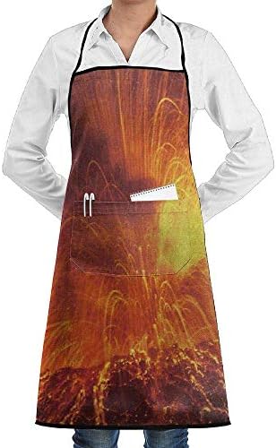 Drempad Premium Aprons Adjustable Bib Apron with Pockets - Commercial Restaurant and Home Kitchen Apron - Yellowstone National Park Super Volcano Melting Print