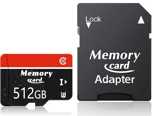 MicroSDXC MicroSD Card 512GB Micro Card + Adapter,100MB/s Read Speed,C10 U3 V30 A2, 4K UHD for Smartphone,Camera and Drone