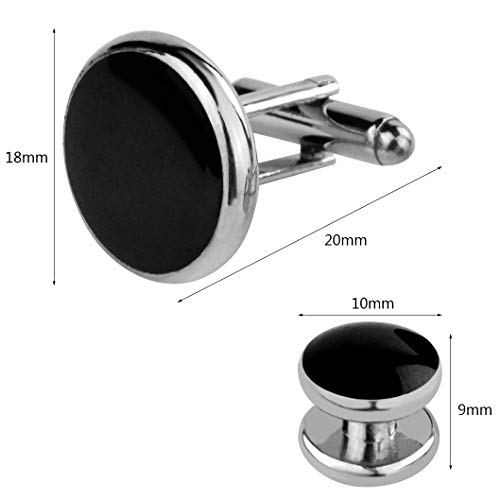 Black Silver Tuxedo Studs and Cufflinks Set, Mens Cufflinks and Cuff Studs Set Cuff Links Stainless Steel Tux Buttons with Box for Tuxedo Shirts Wedding Business Gift - Thumbnail 2