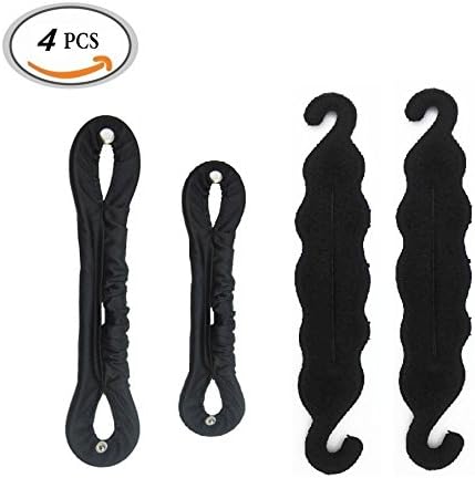 4 Pack Beauty Buns Donut Former Maker Hairstyle Tool, Cloth Magic Clip French Twist Hairstyle Donut Bun Maker & Foam Sponge Donut Twister (Black)