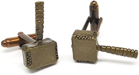 Thor Hammer Antique Gold Equipment Cufflinks Cuff Buttons Set with Velvet Bag | Ideal Men's Jewellery Jewelry Retro pattern Shirt Cufflinks French Cuff Nails Cuff Links