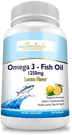 Omega 3 Fish Oil Lemon Flavor Softgels 120 Capsules - 1250mg - Supports Heart and Overall Health - Eases Joint Pain
