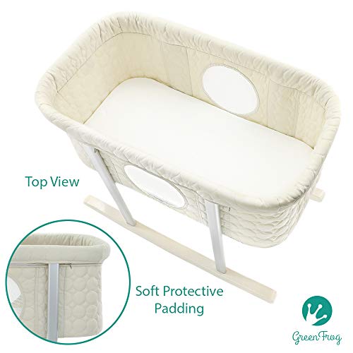 Baby Bassinet Cradle Includes Gentle Rocking Feature, Great for Newborns and Infants Safe Mattress Includes Wheels for Easy Movement High End Washable Fabric Lightweight & Transportable (Off White)