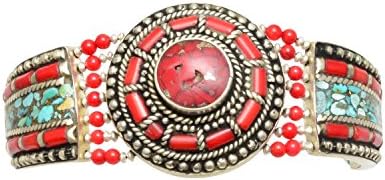 Tibetan Handcrafted Silvertone Red Coral Beaded Slide Bracelet, Adjustable