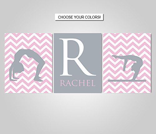 Gymnastics Wall Art Set of 3 Prints Customizable with your name and colors
