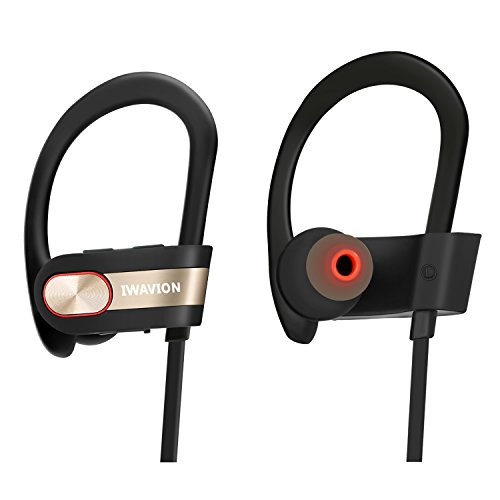 Bluetooth Headphones, IWAVION Wireless Bluetooth V4.1 Stereo Sports Earphones,Wireless Noise Cancelling IPX4 Sweatproof Running Earbuds Headset with Built-in Mic for iPhone Samsung (Gold)