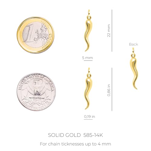 forme di Lucchetta Lucchetta 14K Italian Gold Horn Pendant Hollow for Him and Her, Suitable for Gifting Handmade in Italy, Hypoallergenic Made to Last - Fits Perfectly up to 4mm Necklace