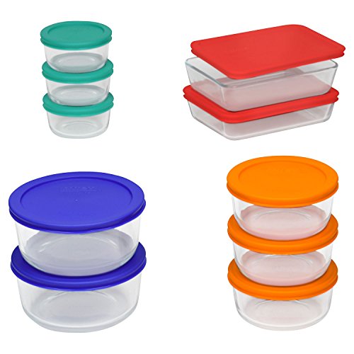 Pyrex Storage Set, Clear, Red, Orange, Blue, Green(20 Pieces) in