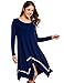 Meaneor Casual Dress for Women, Womens Long Sleeve Casual Irregular Hem Loose Tunic Shirt Dress for Her(Navy Blue,XXL)